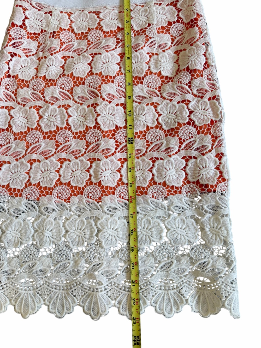 Rebecca Minkoff Orange & White Lace Pencil Skirt Size 4 - Picture 8 of 8